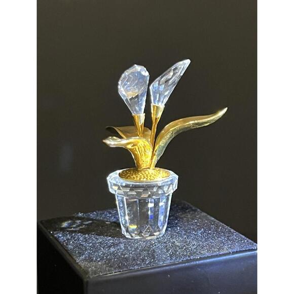 Swarovski 2000s Calla Lilies In Gold Pot Crystal Moments Figurine 675654, 2” - Picture 1 of 9